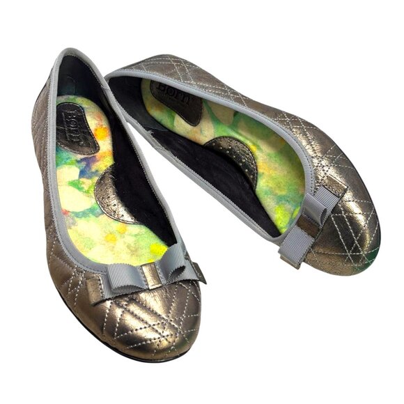 Born Tiffney‎ Quilted Metallic Crackled Leather Ballet Flats - Picture 9 of 9